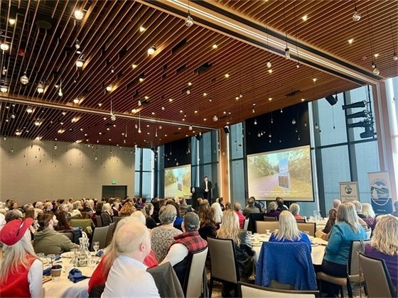 City Manager Nathan West gives a presentation at the Field Arts Hall and Events Center